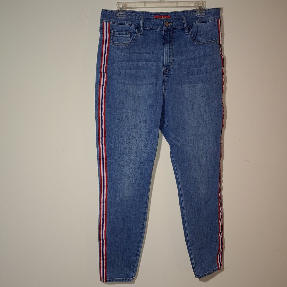 Guess Side Stripes High Rise Jeans Blue Size 32